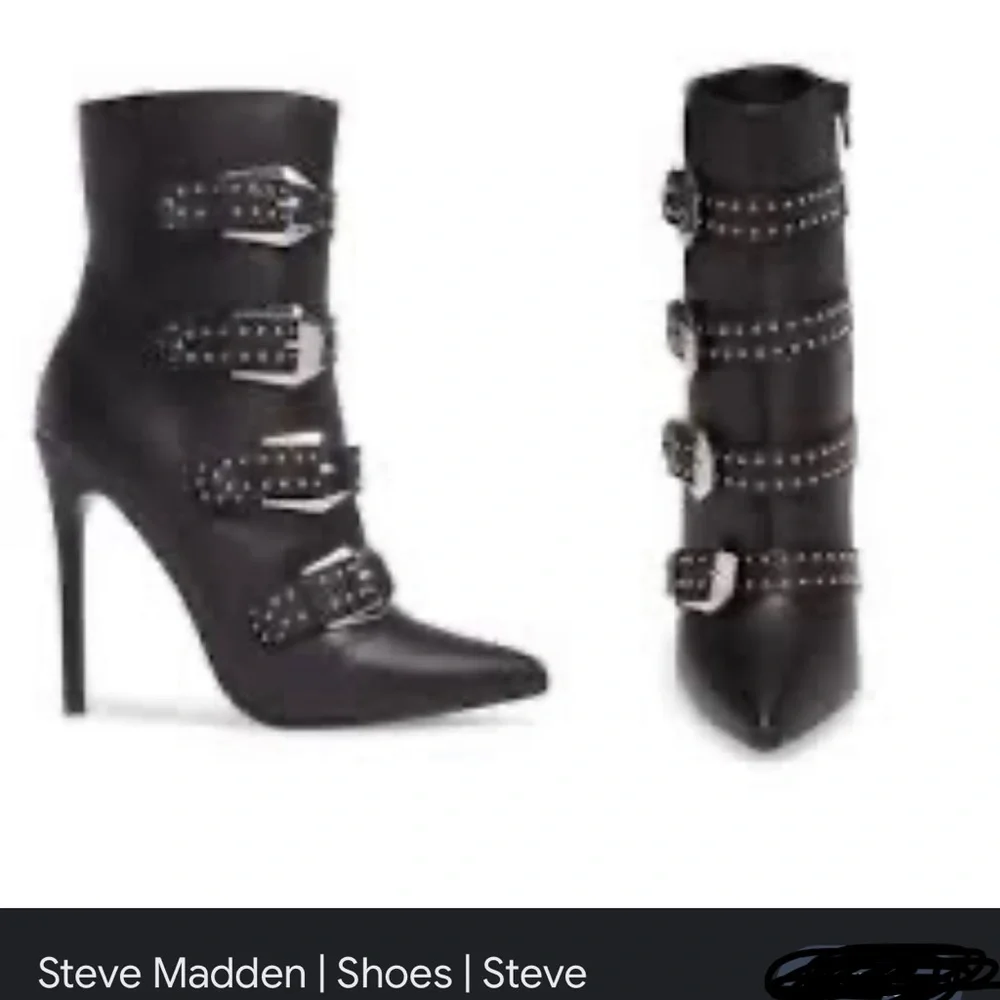 🌞🖤STEVE MADDEN STUDDED BUCKLE ANKLE BOOTS 👢- SLIP GUARDS INSTALLED AT BOTTOM